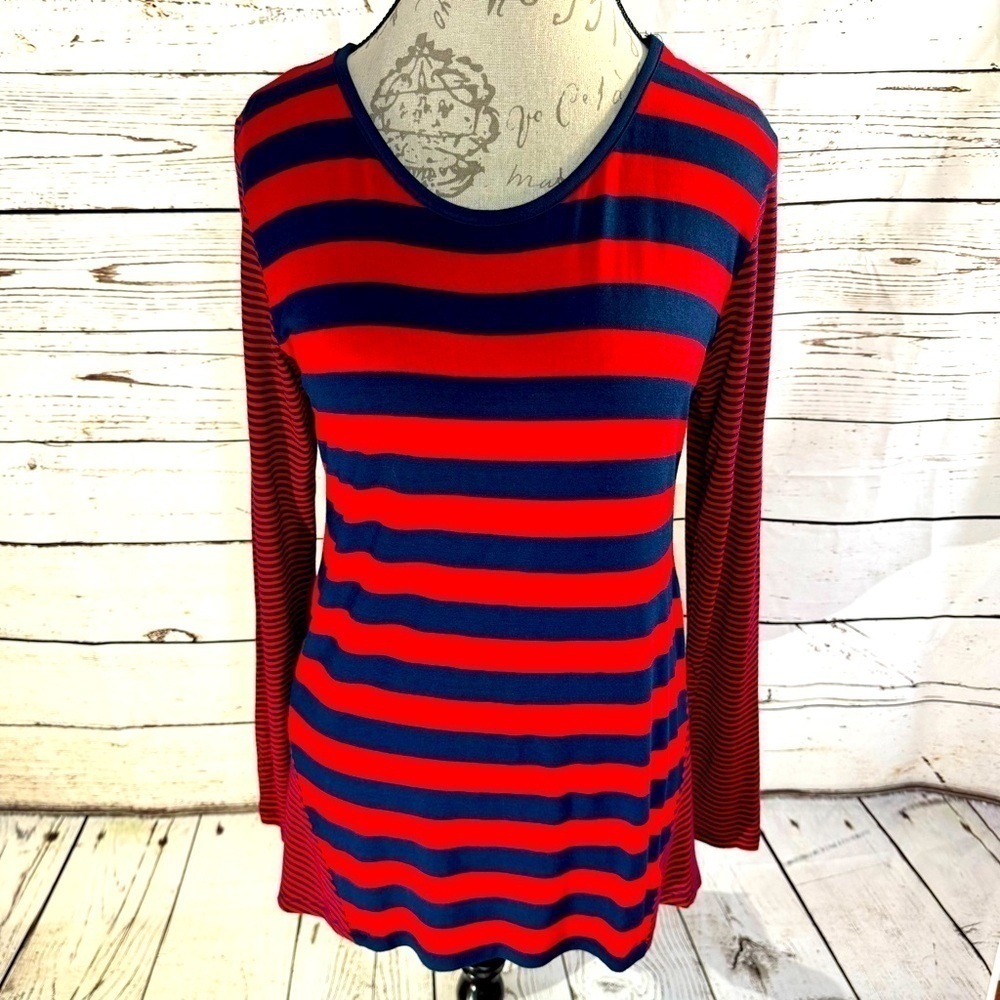 Romeo & Juliet Couture Striped Long Sleeve Top Red/Blue Large
